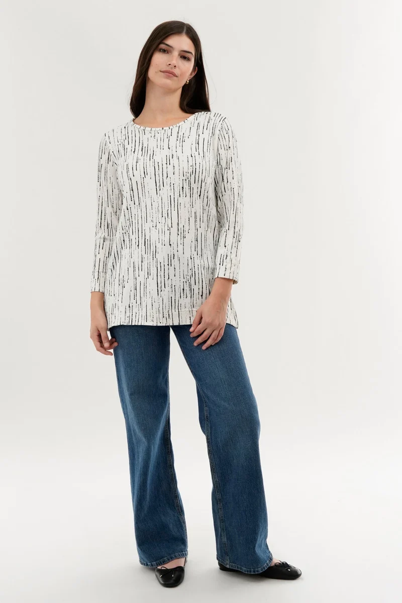 Patterned 3/4 Sleeve Blouse - White - Image 5