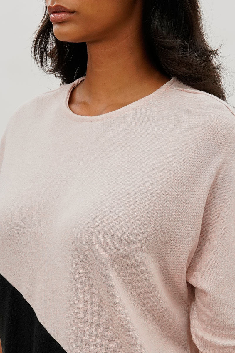 Diagonal Colour Block Tee - Pink - Image 4