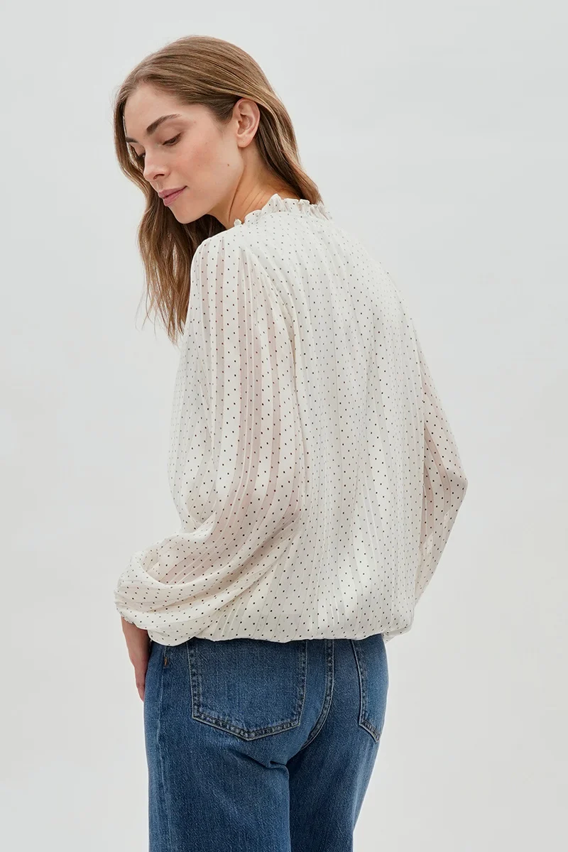 Polka Dot Long Sleeve Blouse - White - Image 3