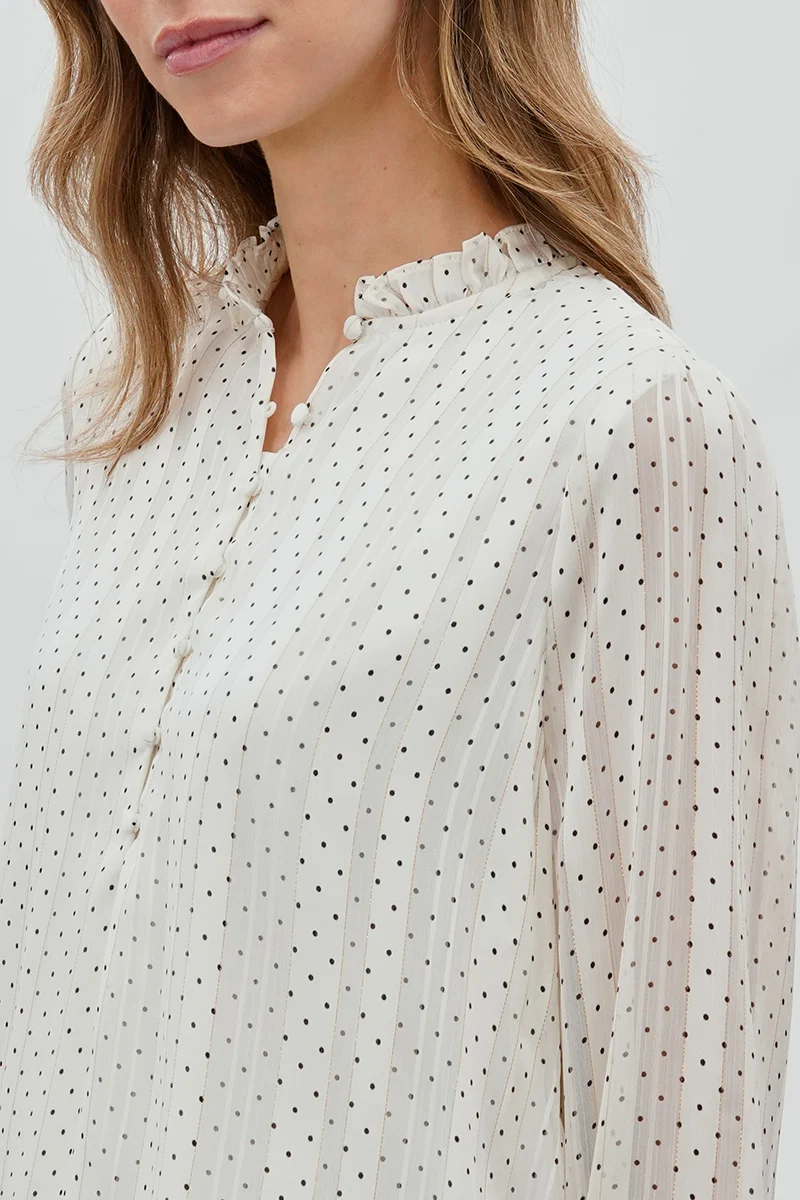 Polka Dot Long Sleeve Blouse - White - Image 4