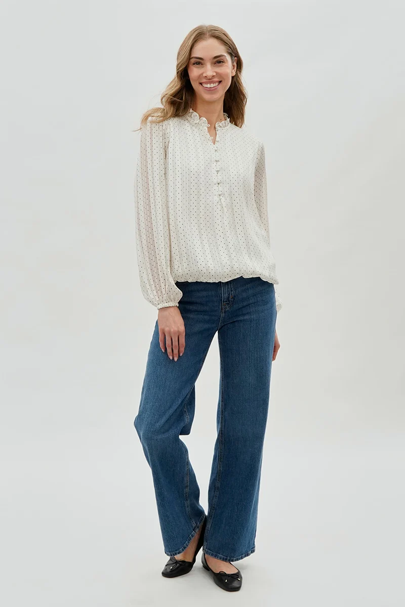 Polka Dot Long Sleeve Blouse - White - Image 5