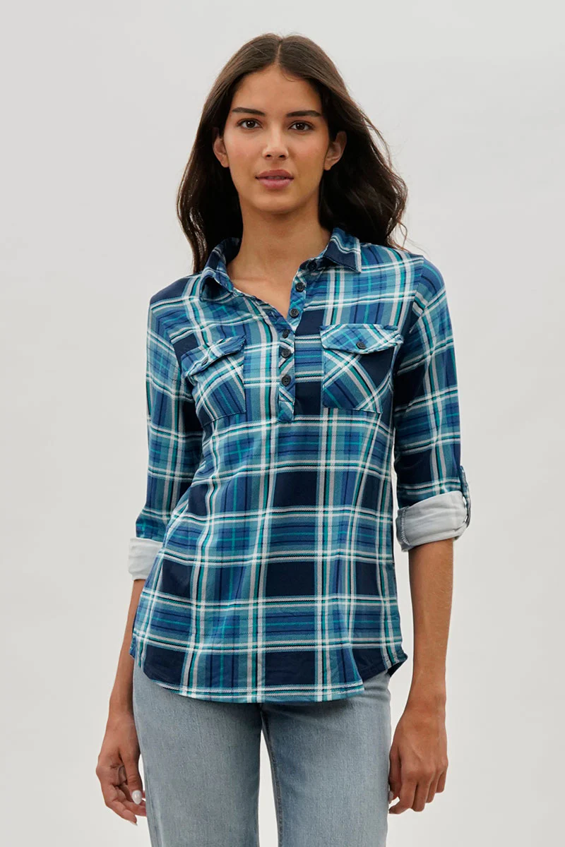 Plaid Button Down Shirt - Navy