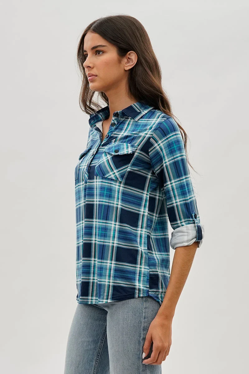 Plaid Button Down Shirt - Navy - Image 2