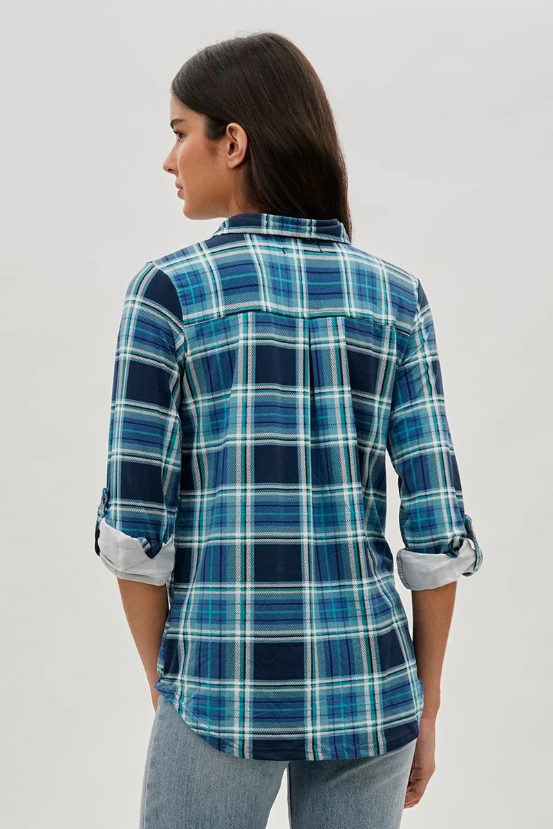 Plaid Button Down Shirt - Navy - Image 3