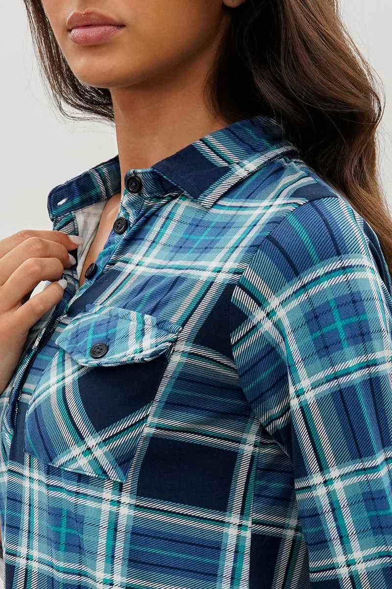 Plaid Button Down Shirt - Navy - Image 4