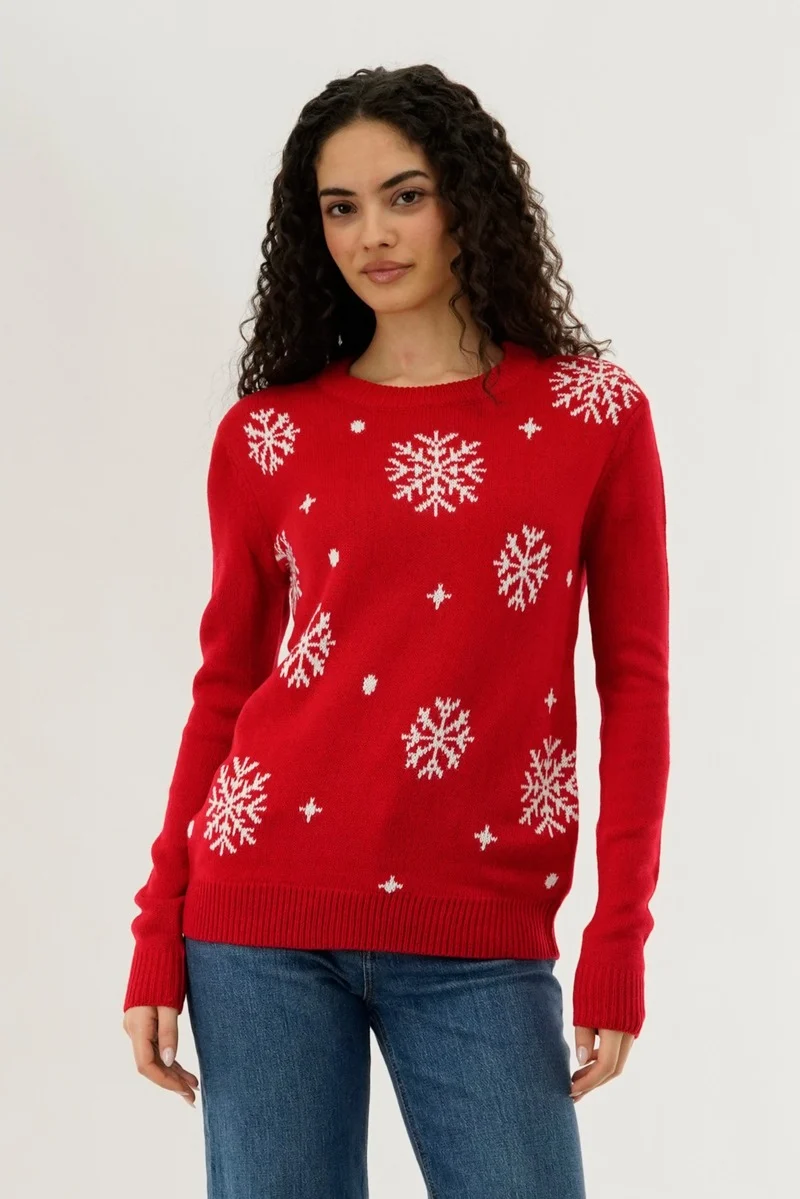 Snowflake Christmas Sweater - Red