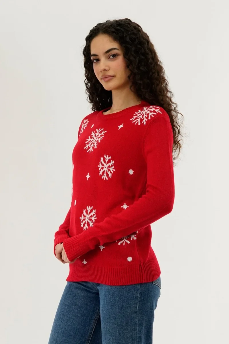 Snowflake Christmas Sweater - Red - Image 2