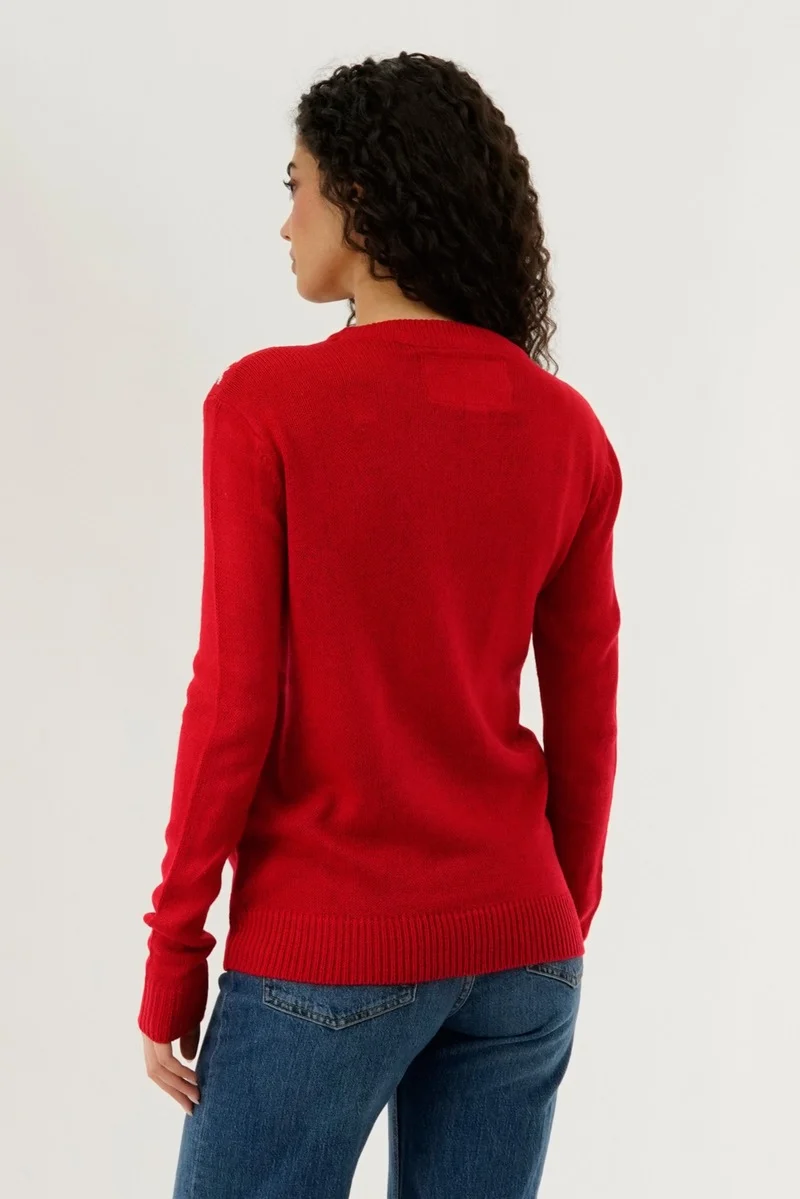Snowflake Christmas Sweater - Red - Image 3