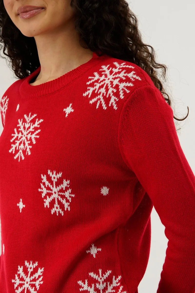 Snowflake Christmas Sweater - Red - Image 4