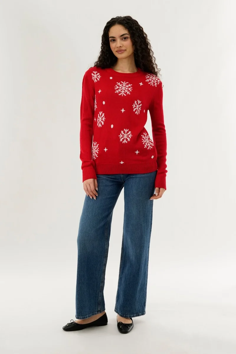 Snowflake Christmas Sweater - Red - Image 5