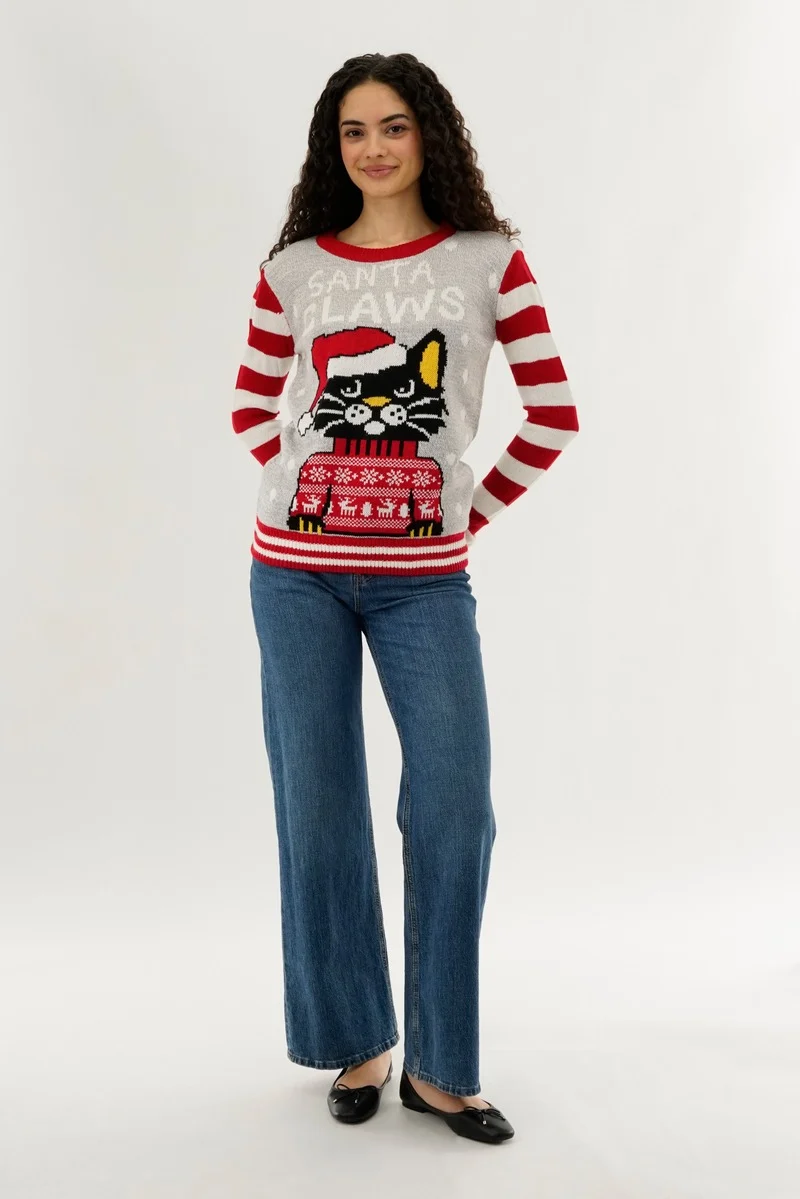 Santa Claws Christmas Sweater - Red - Image 5