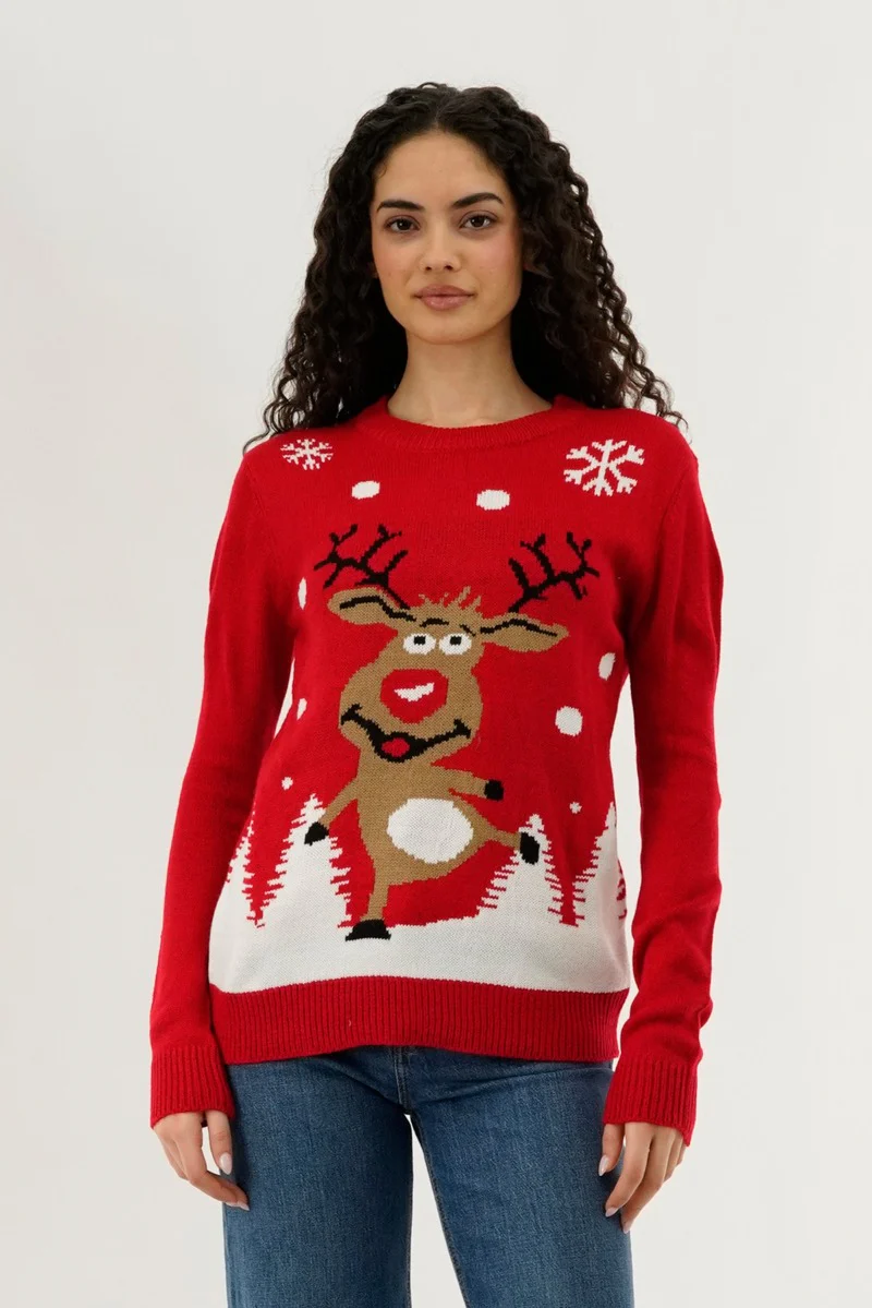 Dancing Reindeer Christmas Sweater - Red