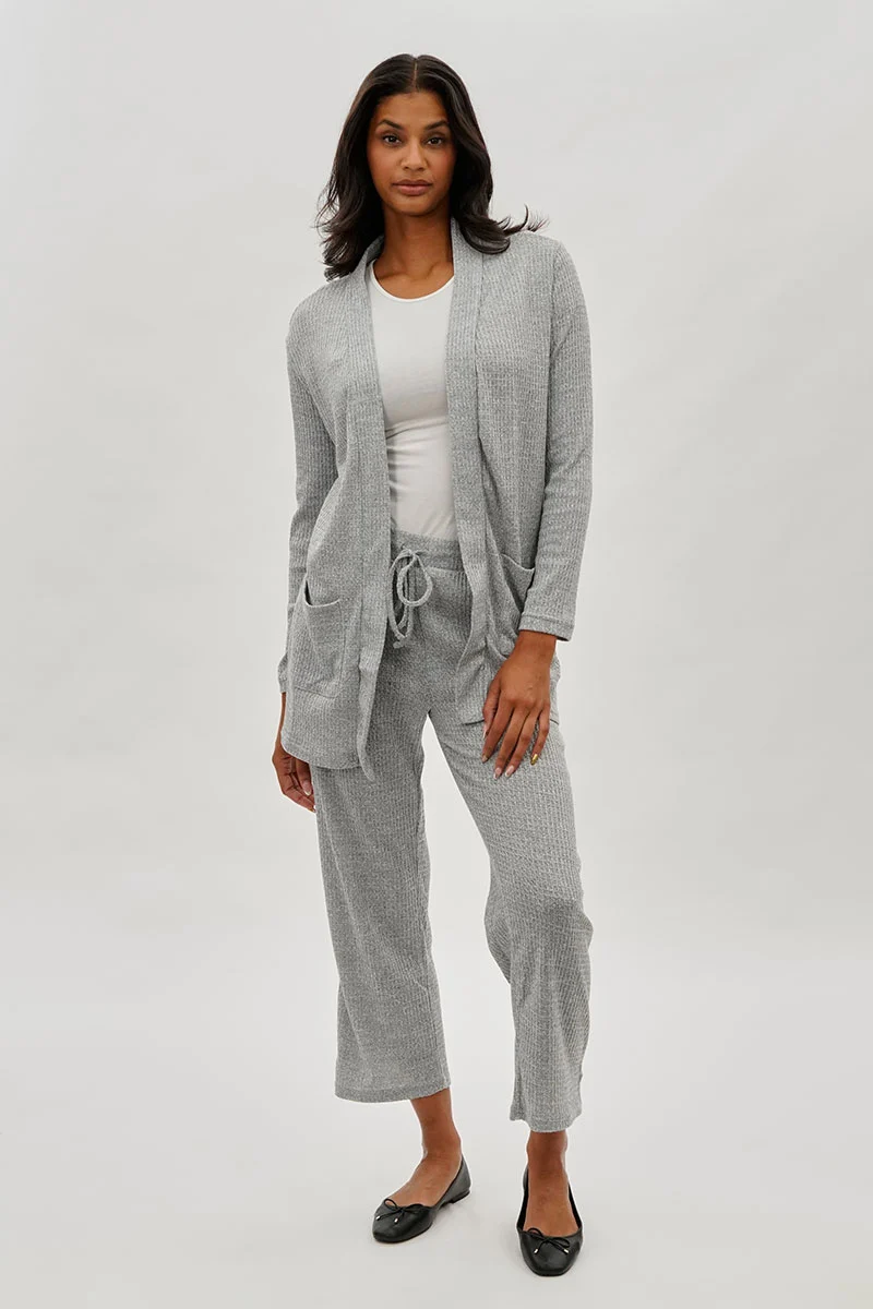 Open Front Waffle Knit Cardigan - Grey - Image 5
