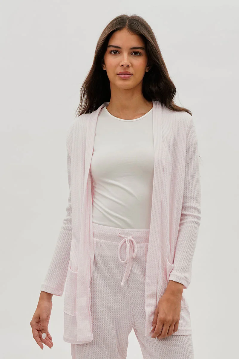 Open Front Waffle Knit Cardigan - Blush