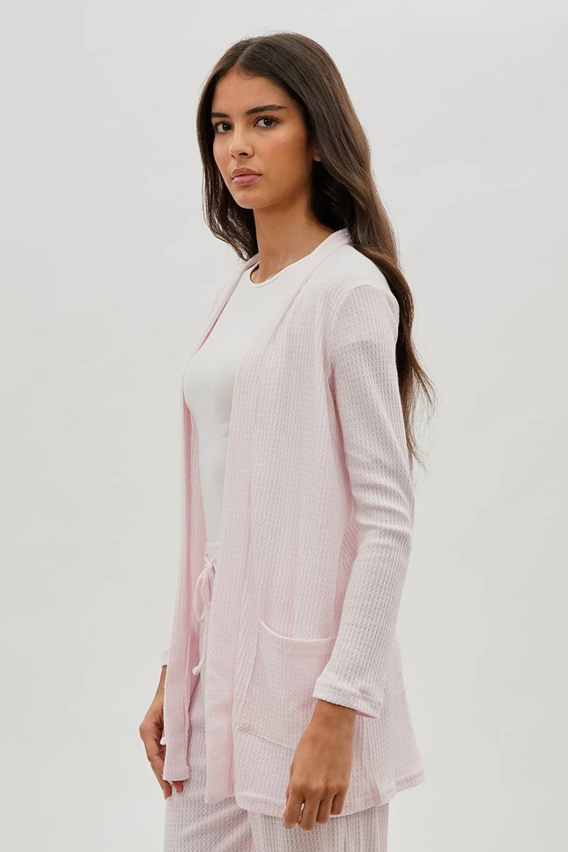 Open Front Waffle Knit Cardigan - Blush - Image 2