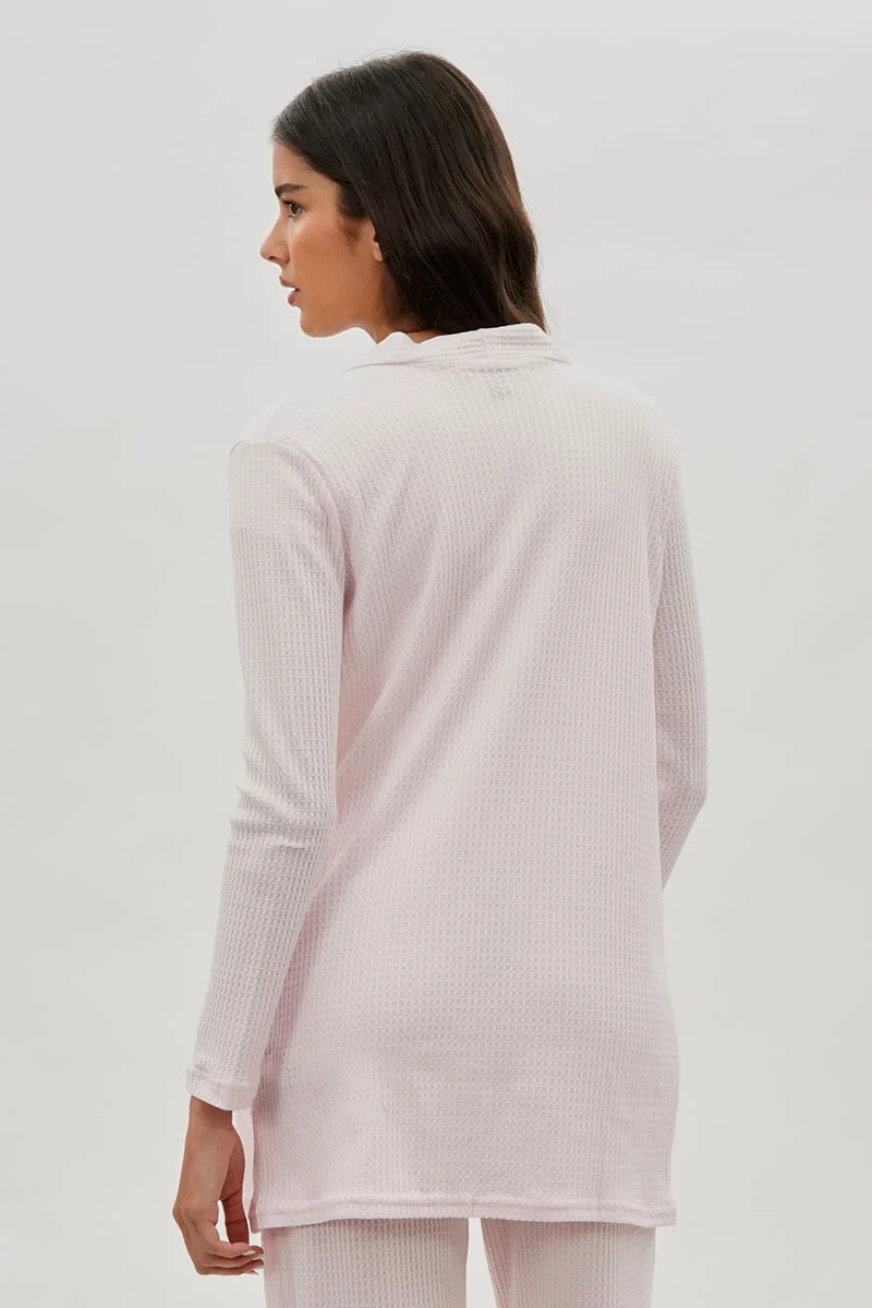Open Front Waffle Knit Cardigan - Blush - Image 3