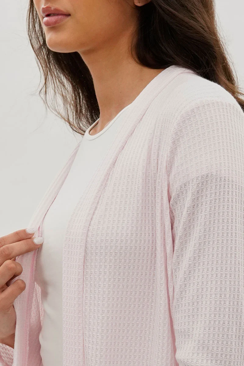 Open Front Waffle Knit Cardigan - Blush - Image 4