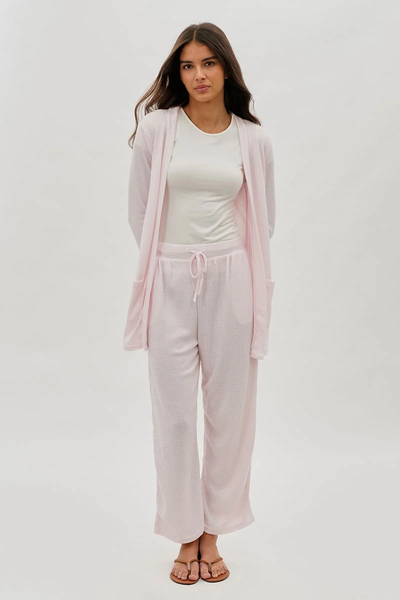 Open Front Waffle Knit Cardigan - Blush - Image 5