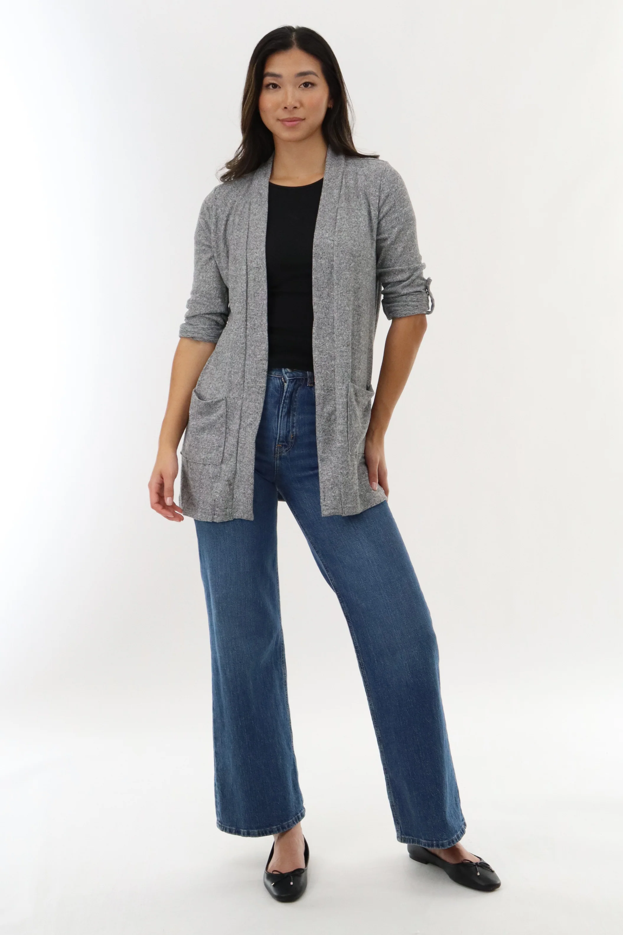 Long Open Cardigan - Grey - Image 5