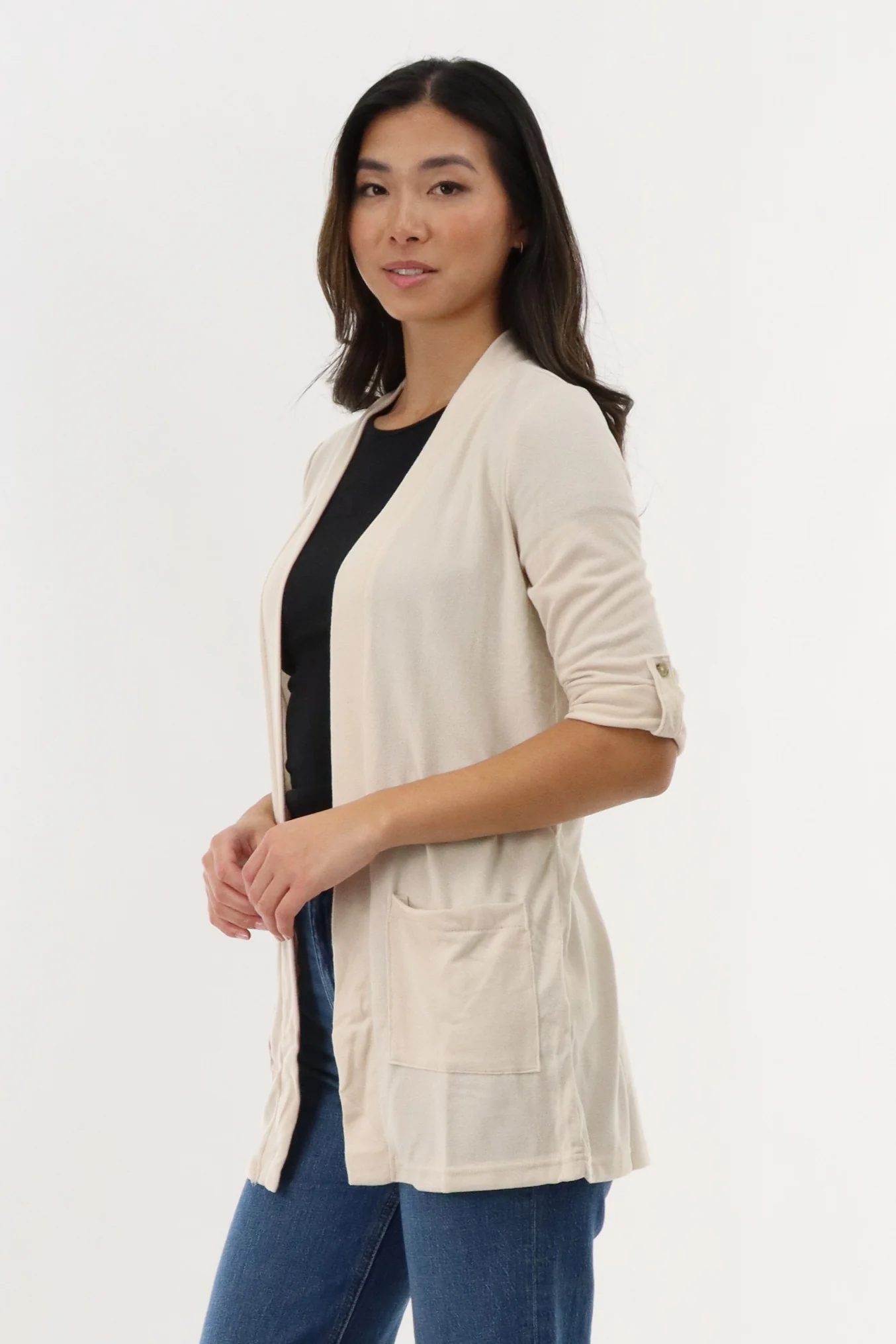 Long Open Cardigan - Cream - Image 2