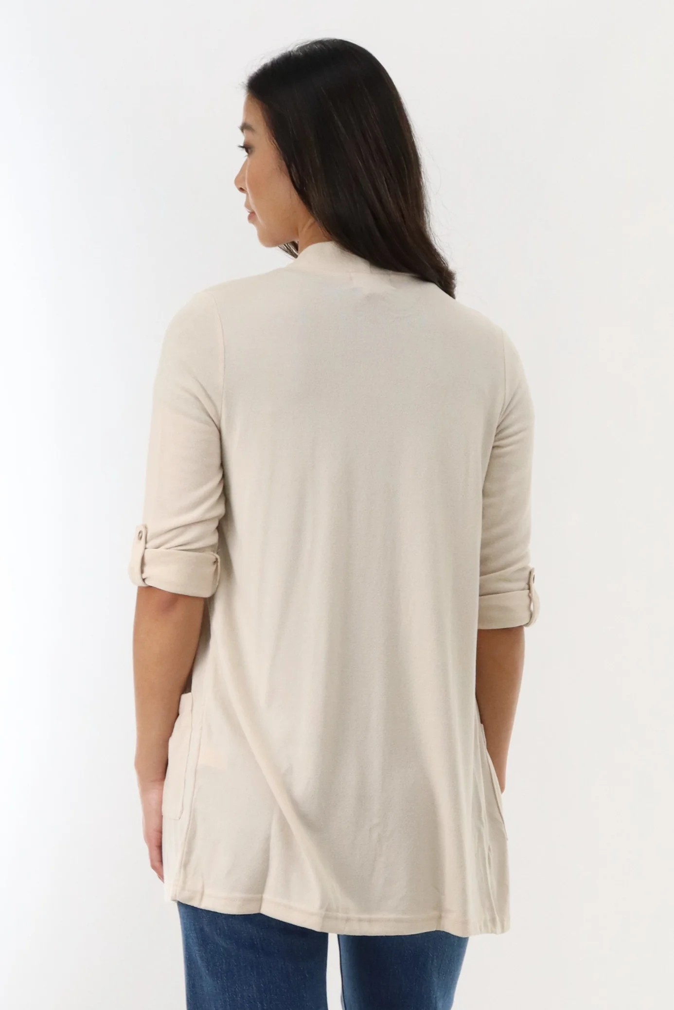 Long Open Cardigan - Cream - Image 3