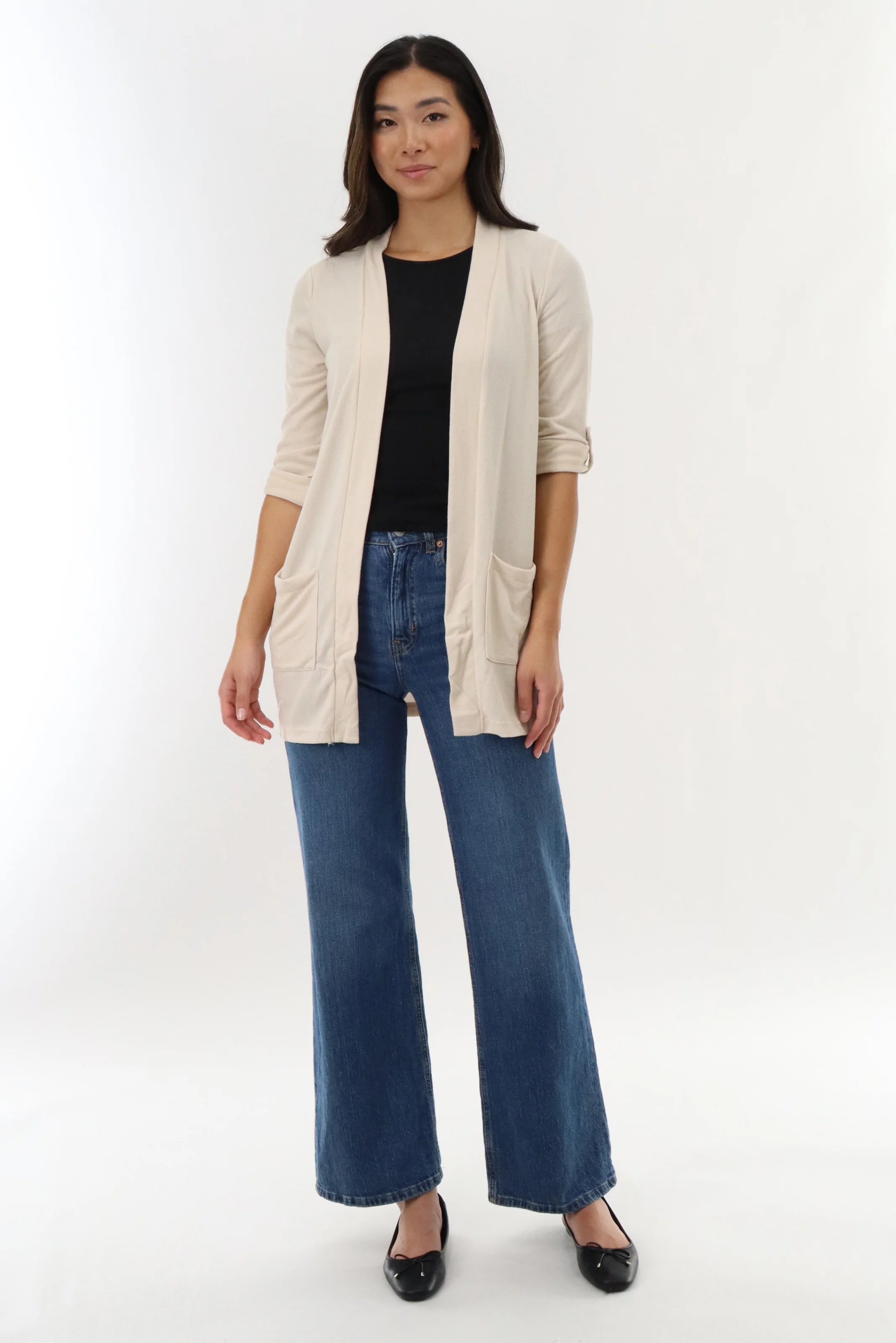 Long Open Cardigan - Cream - Image 5