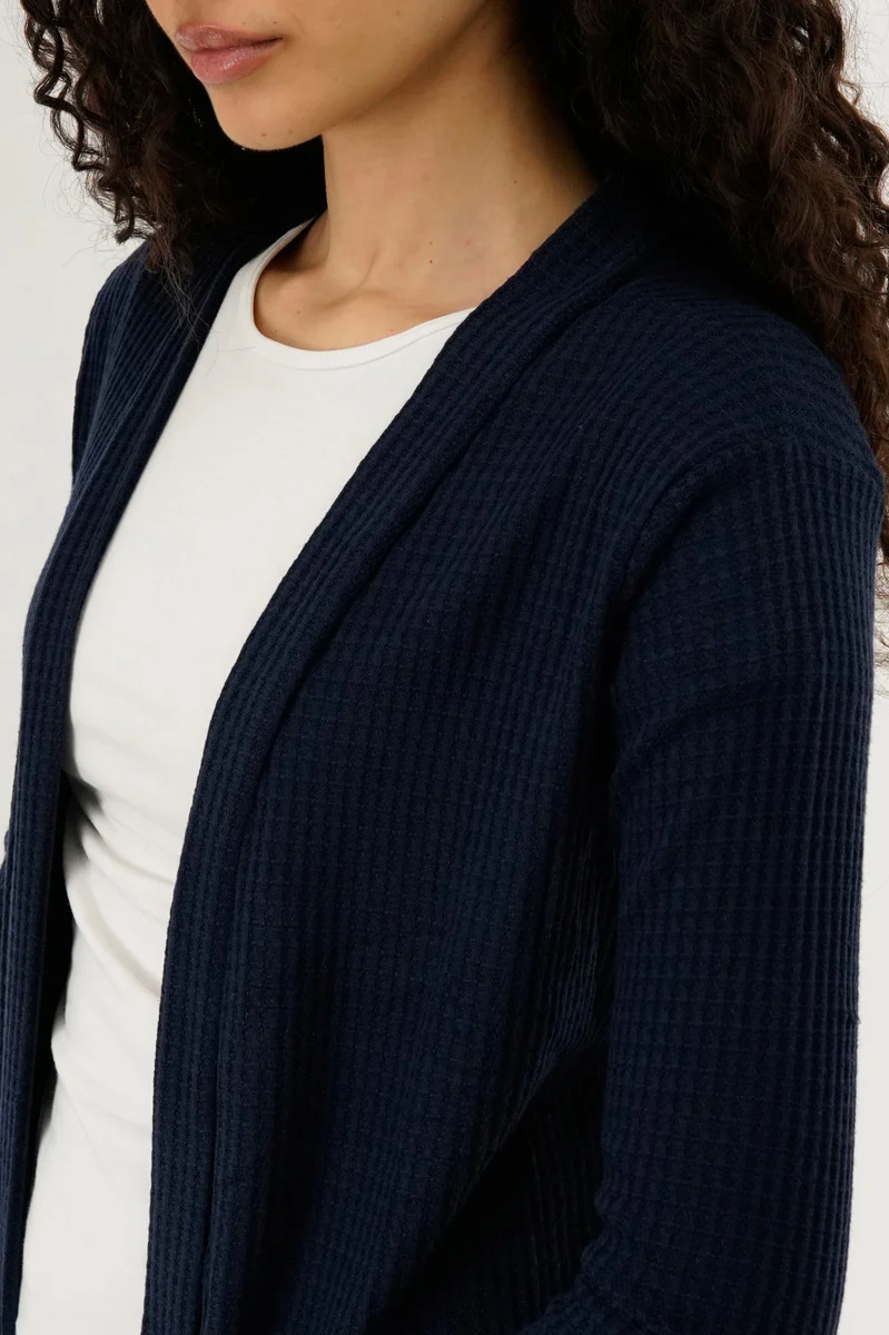 Waffle Knit Open Cardigan - Navy - Image 4