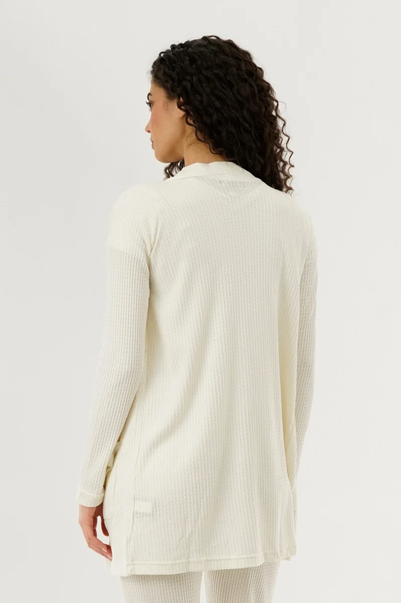 Waffle Knit Open Cardigan - Cream - Image 3