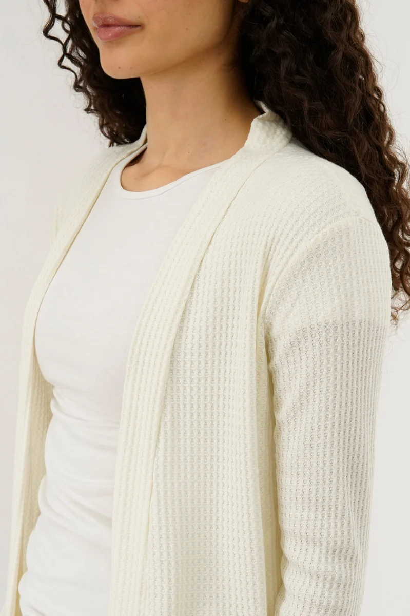 Waffle Knit Open Cardigan - Cream - Image 4