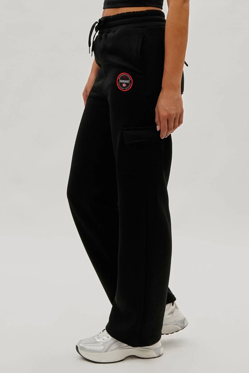 Wide Leg Cargo Sweatpants - Black - Image 2