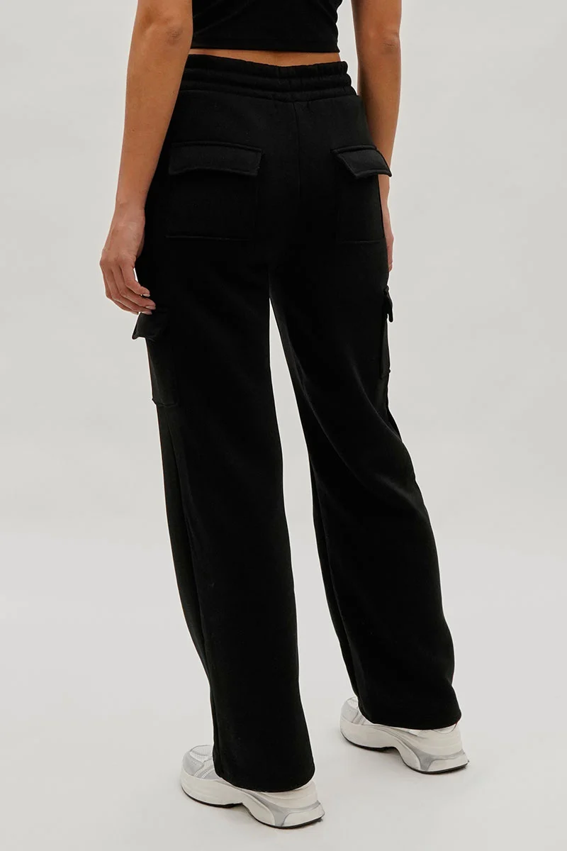Wide Leg Cargo Sweatpants - Black - Image 3