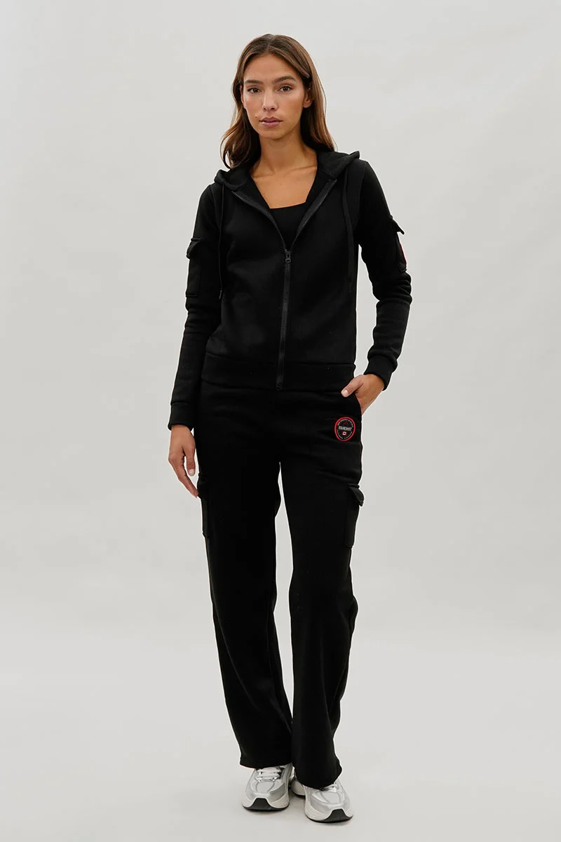 Wide Leg Cargo Sweatpants - Black - Image 5