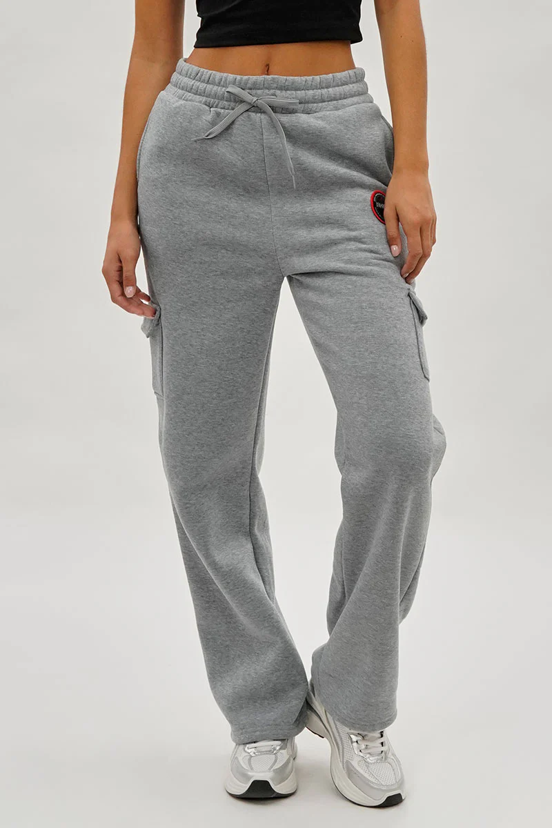 Wide Leg Cargo Sweatpants - Grey