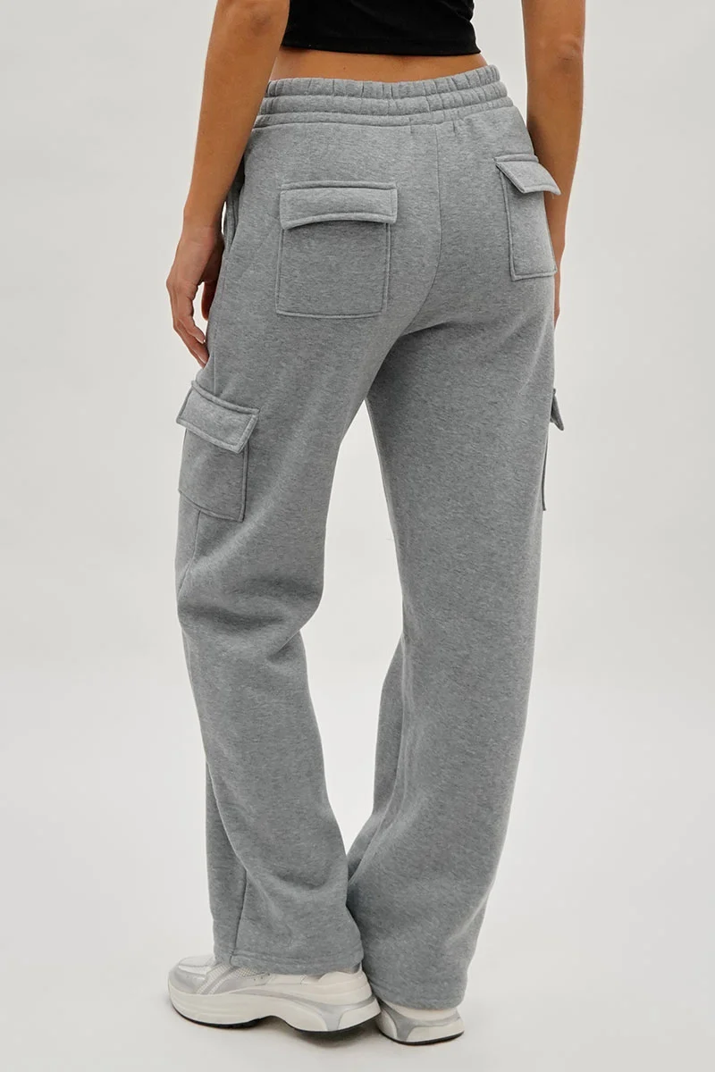 Wide Leg Cargo Sweatpants - Grey - Image 3