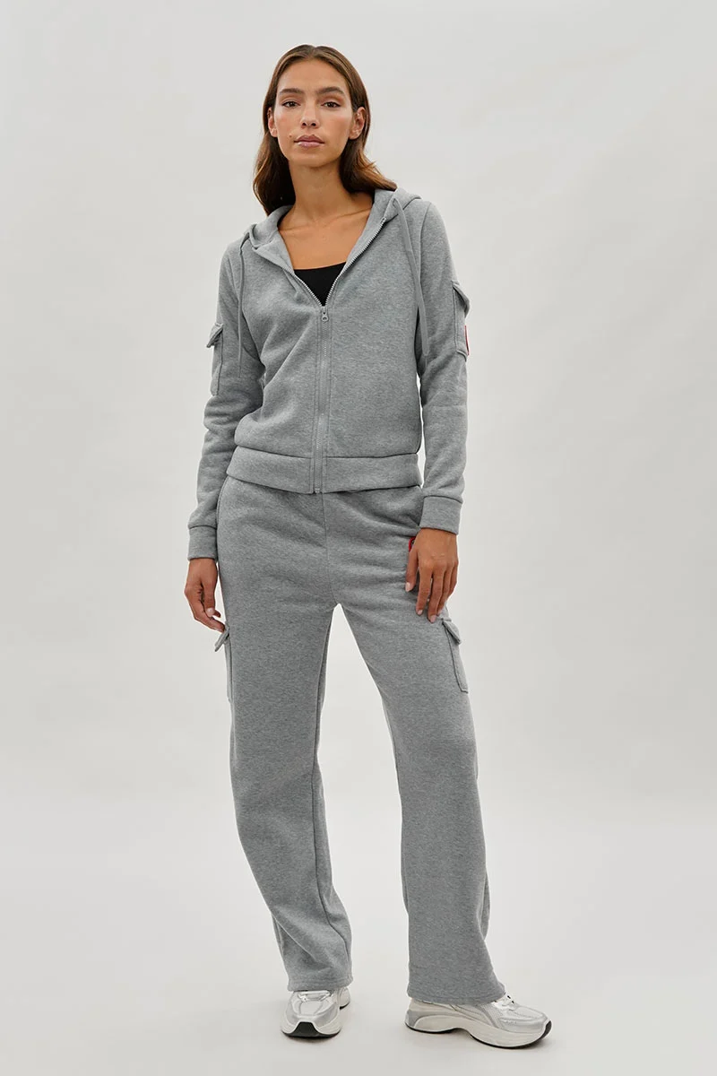 Wide Leg Cargo Sweatpants - Grey - Image 5