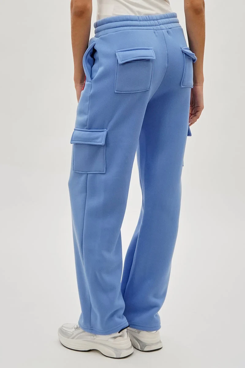 Wide Leg Cargo Sweatpants - Blue - Image 3