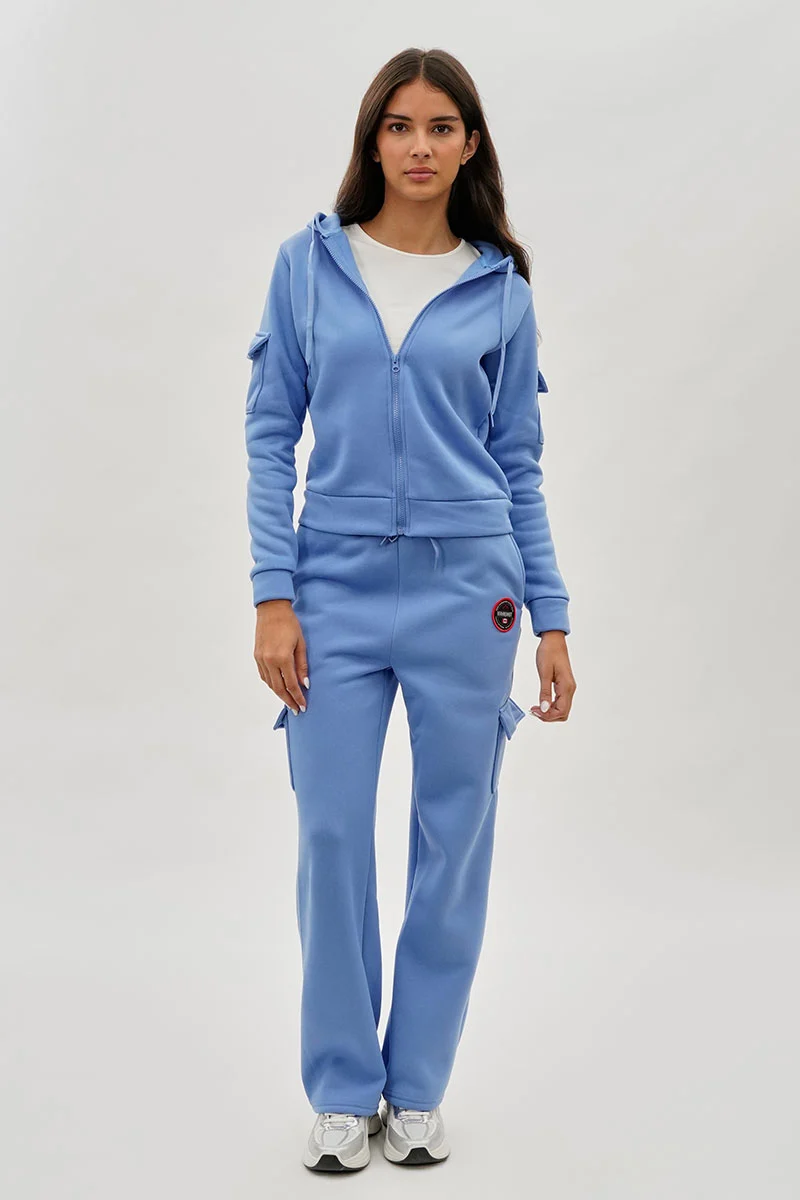 Wide Leg Cargo Sweatpants - Blue - Image 5
