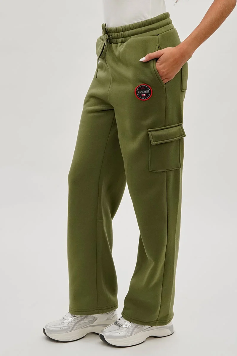 Wide Leg Cargo Sweatpants - Olive - Image 2