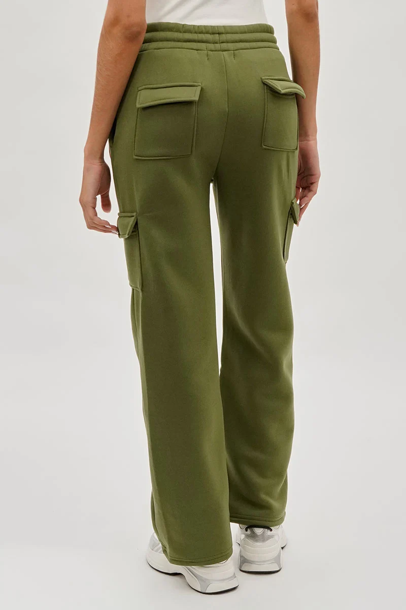 Wide Leg Cargo Sweatpants - Olive - Image 3