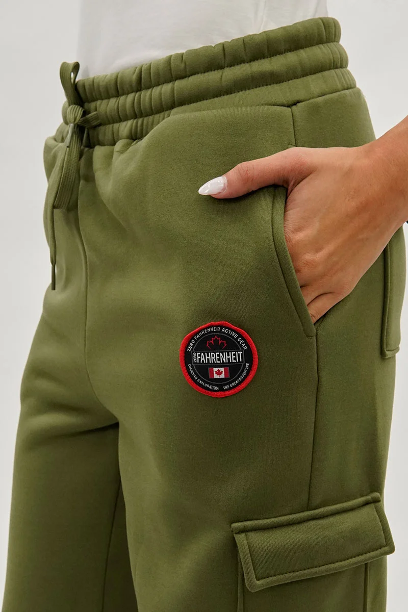 Wide Leg Cargo Sweatpants - Olive - Image 4