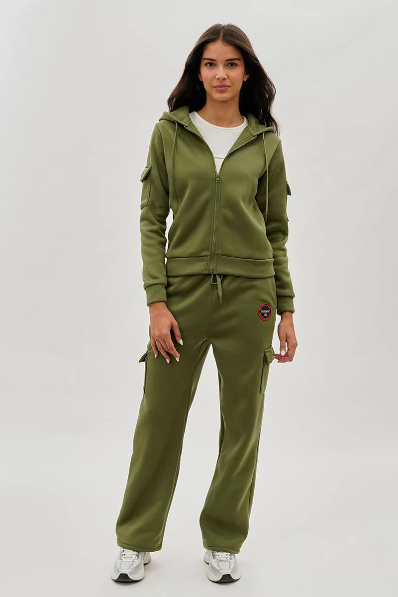 Wide Leg Cargo Sweatpants - Olive - Image 5