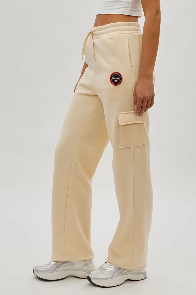Wide Leg Cargo Sweatpants - Cream - Image 2