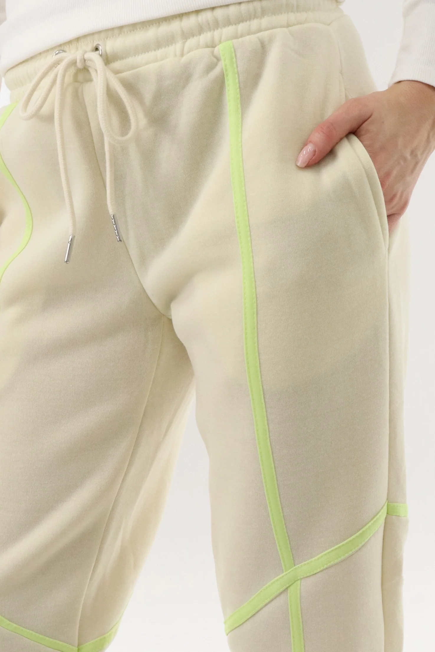 Fleece Joggers - Cream - Image 4