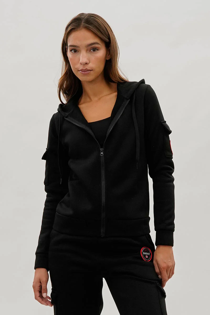Zip Up Utility Pocket Hoodie - Black