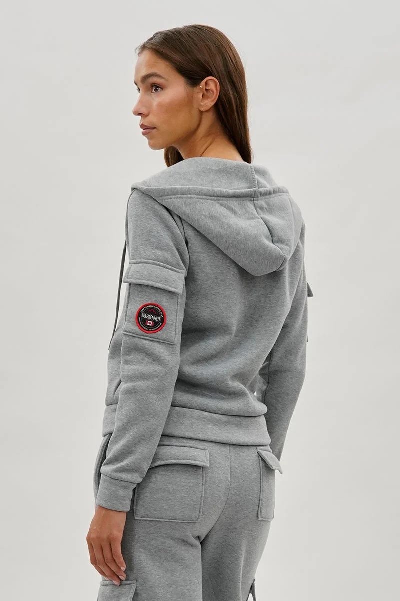 Zip Up Utility Pocket Hoodie - Grey - Image 3