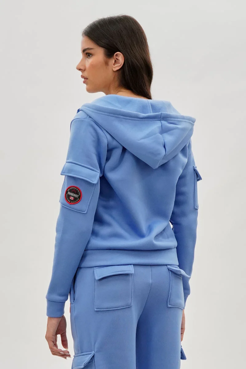 Utility Pocket Zip Up Hoodie - Blue - Image 3