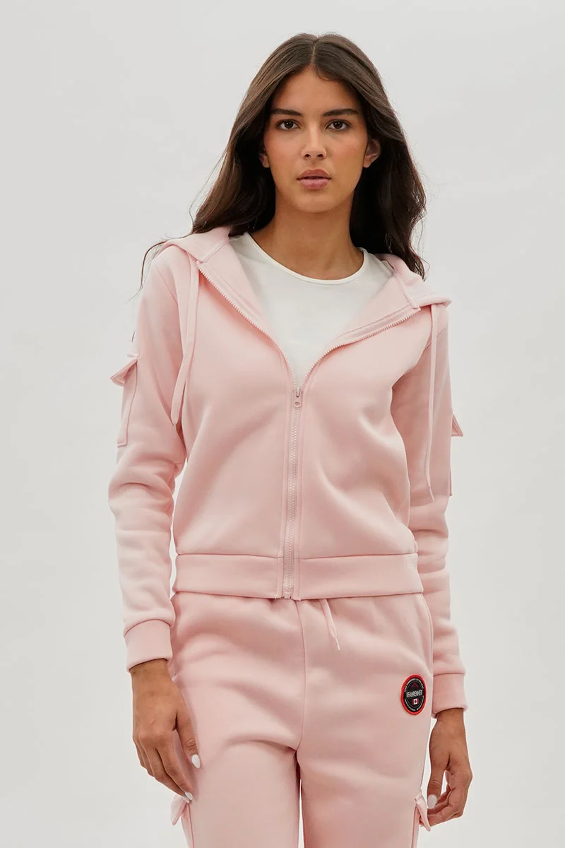 Utility Pocket Zip Up Hoodie - Blush