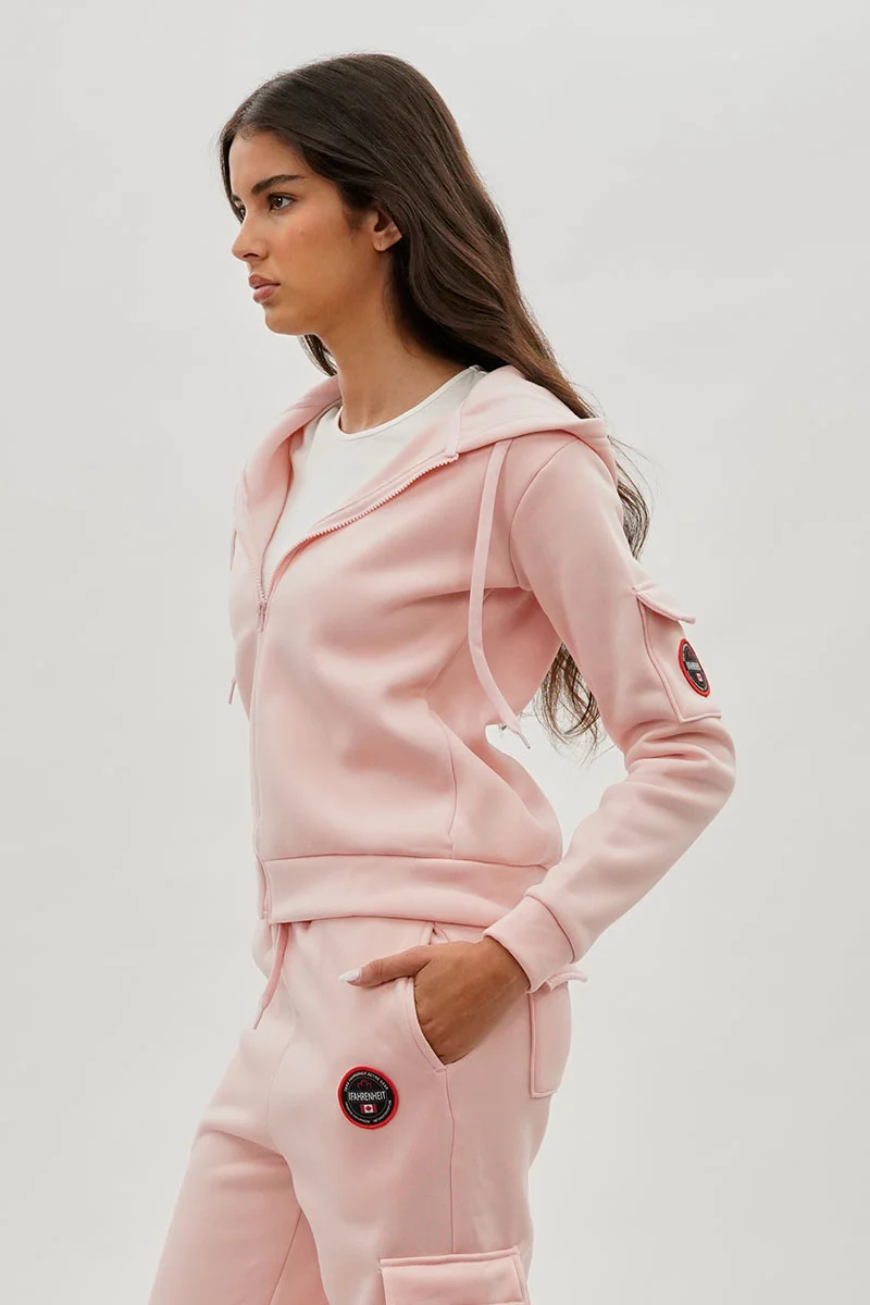 Utility Pocket Zip Up Hoodie - Blush - Image 2
