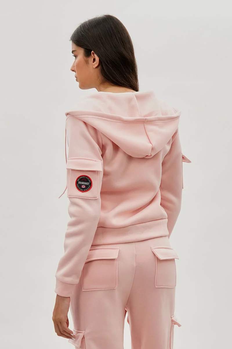 Utility Pocket Zip Up Hoodie - Blush - Image 3