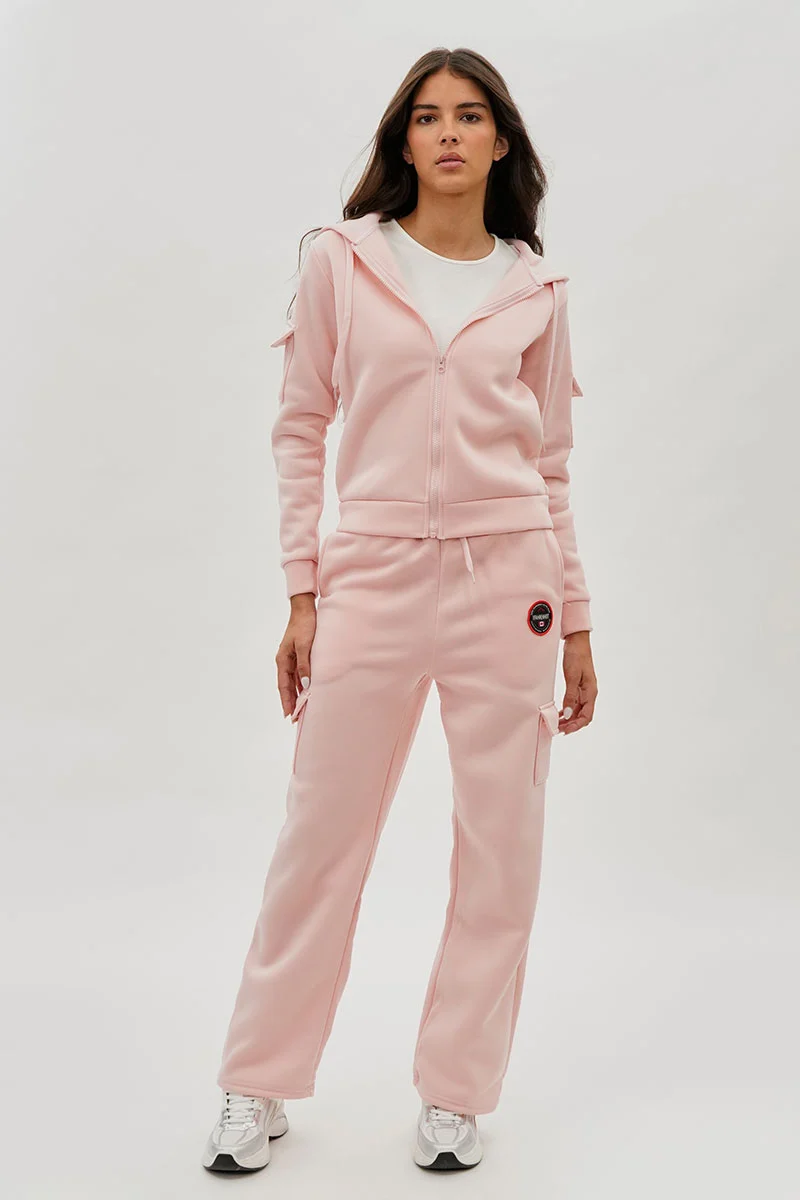Utility Pocket Zip Up Hoodie - Blush - Image 5